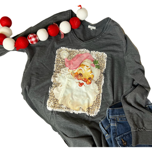 Z Supply Upcycled Gray Sweatshirt Size XS Vintage Santa‎